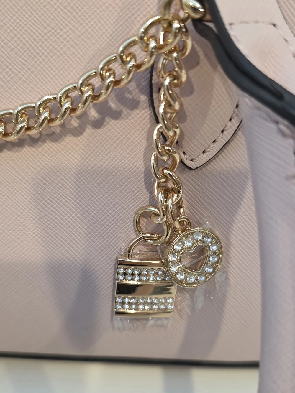 GUESS Blush Pink Saffiano Satchel - Elegant Chain Accent